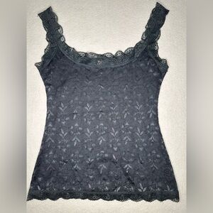 Black Fuchsia Secret Lace Lace-Trimmed Camisole Dark Gray Tank Top Coquette Girl